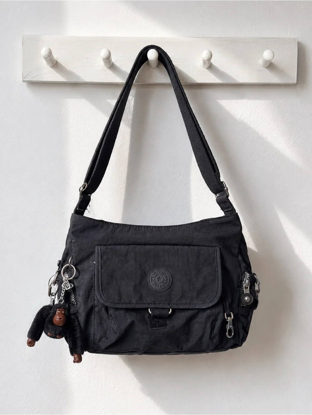 Kipling Black Crossbody Shoulder Bag with Monkey Charm